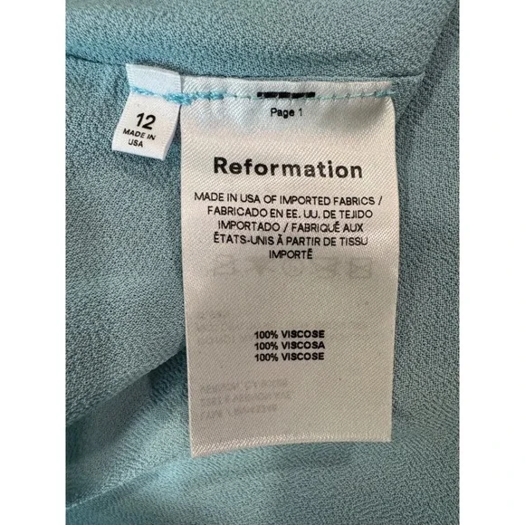 Reformation Enya Midi Dress Light Blue Floral Ruffle Hem Tie Strap Size 12 - Picture 4 of 12